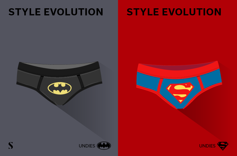 Zwarte onderbroek Batman versus blauw met rode onderbroek Superman Stylight