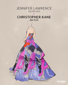 Stylight Jennifer Lawrence Oscar jurk met Christoper Kane print