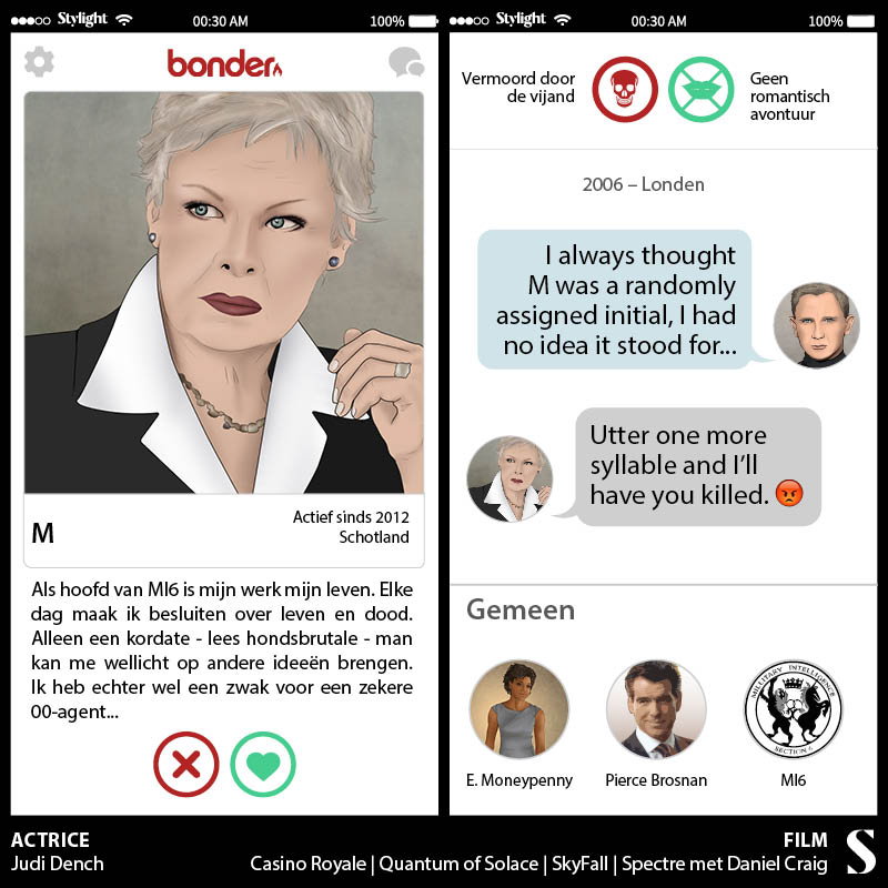 Tinder profiel Judi Dench en chat met 007 Stylight