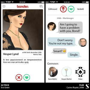 Tinder profiel Bondgirl Vesper Lynd en chat met 007 Stylight