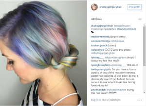 Stylight Instagram haarstyliste Shelly met regenbooghaar