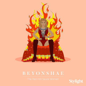 Game of Style Beyonce op troon van rode hete saus flessen Stylight
