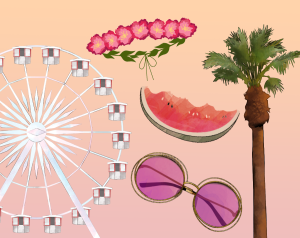 Mode ABC Coachella reuzenrad bloemenkrans watermeloen zonnebril palmboom Stylight
