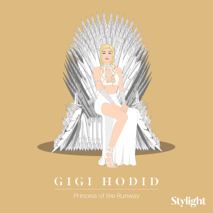 Stylight Game of Style Gigi Hadid op troon van witte veren