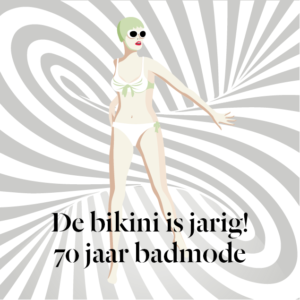 Jaren 60 model in witte bikini zonnebril en badmuts Stylight
